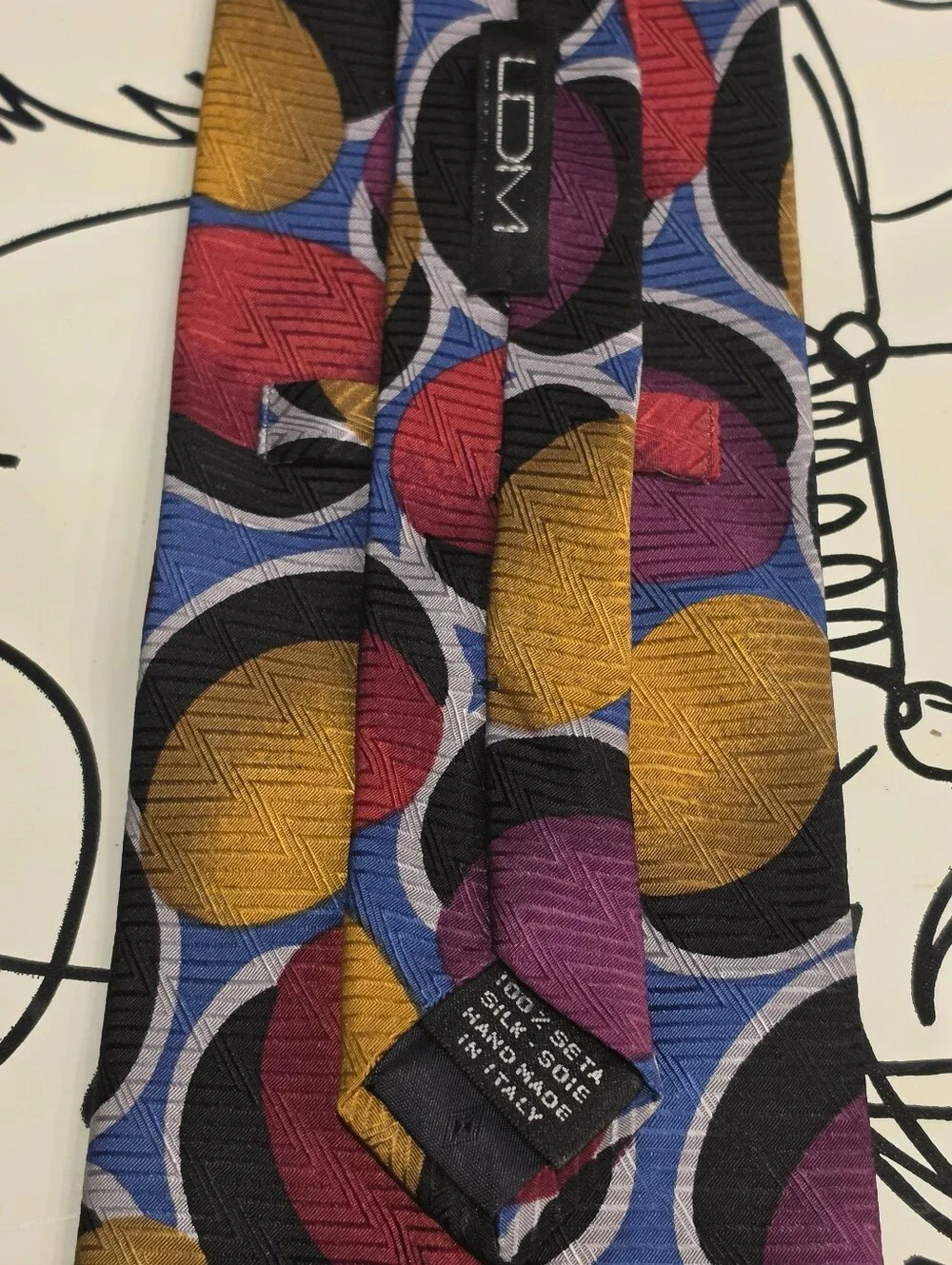 Italia Silk Tie Mens Geometric Circles Abstract Retro Multicolor Handmade